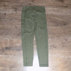 Victoria Sport High Waisted Capri Leggings Olive Green Pockets Athletic Workout